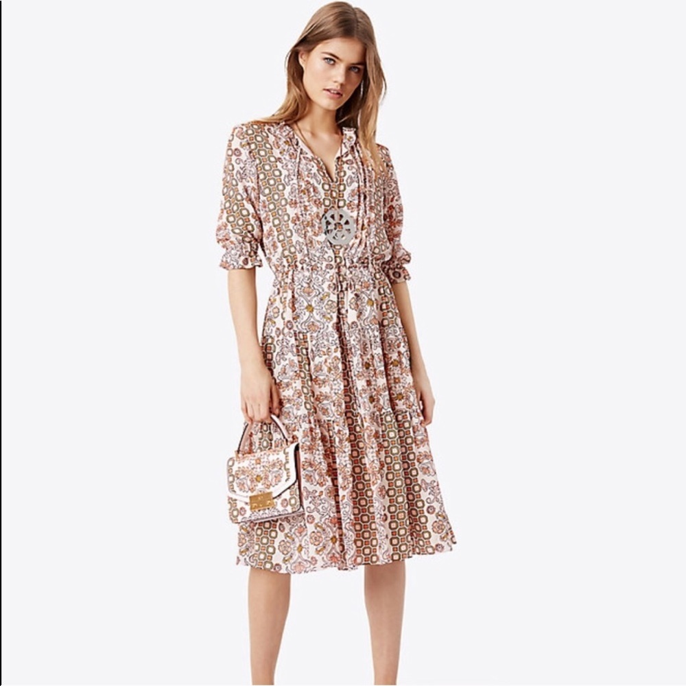 Tory Burch Serena silk midi floral ruffle dress